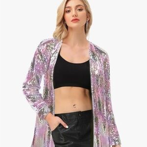 Kancy Kole Sequin Jacket Open Front Blazer New With Tags Size 2XL